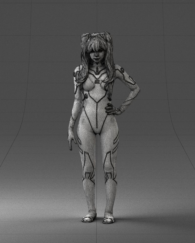 000354 Female Character in Red SciFi Suit Low-poly 3D model_36
