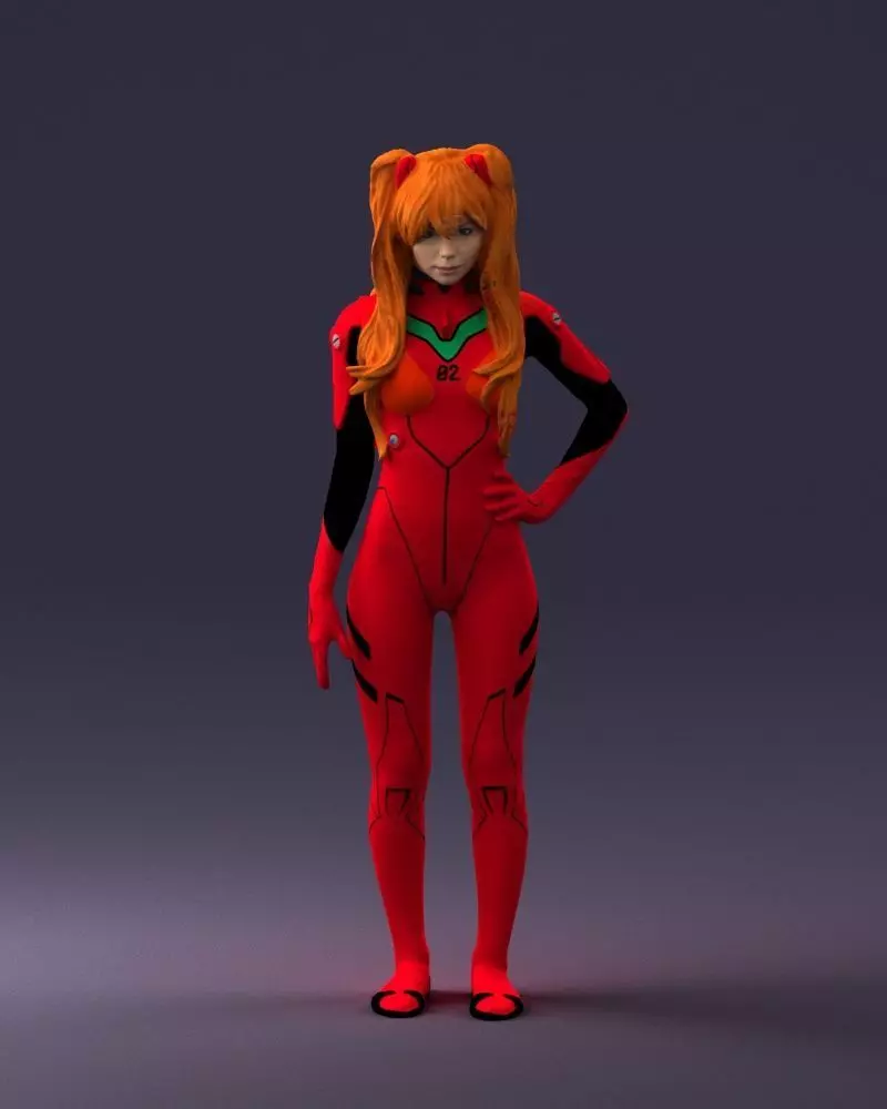 000354 Female Character in Red SciFi Suit Low-poly 3D model_0