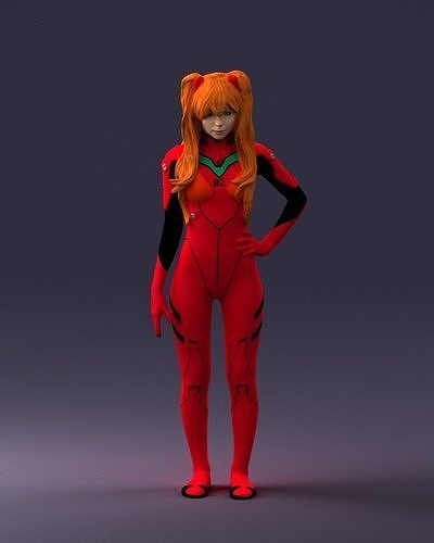 Cosplay girl in red 0011 3D model