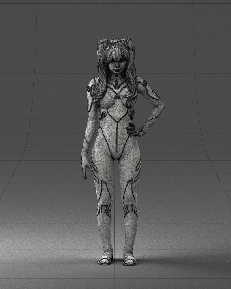 000354 Female Character in Red SciFi Suit Low-poly 3D model_39