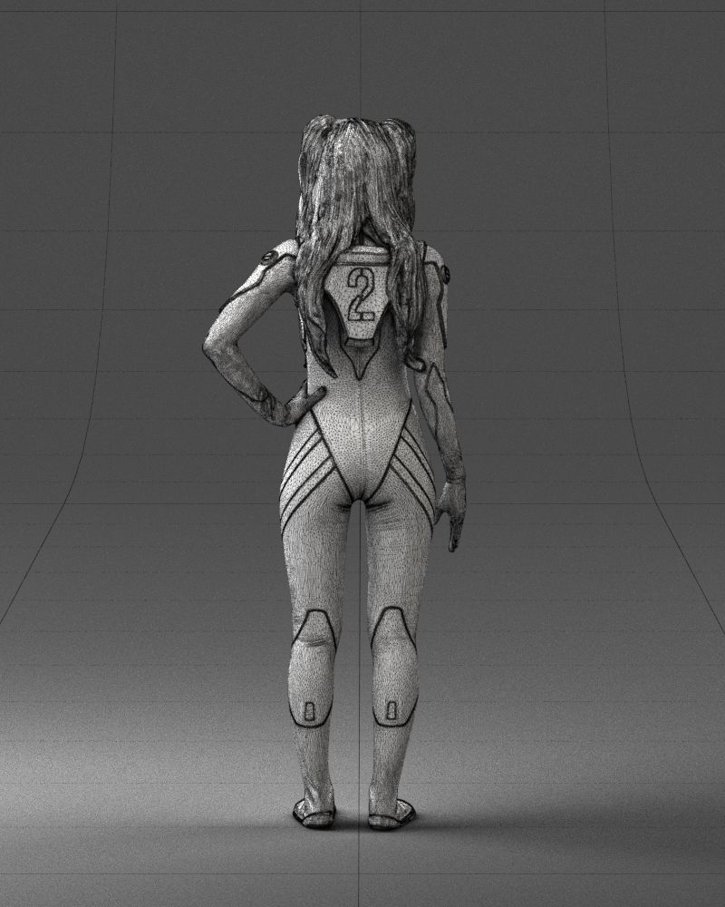 000354 Female Character in Red SciFi Suit Low-poly 3D model_21