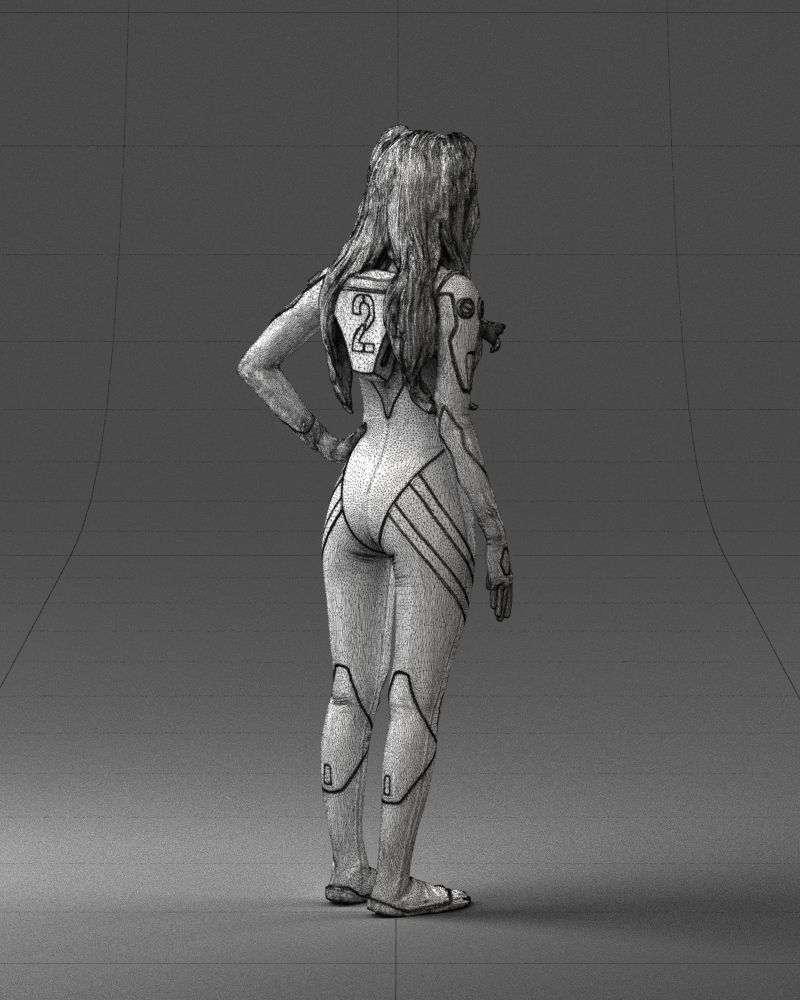 000354 Female Character in Red SciFi Suit Low-poly 3D model_18