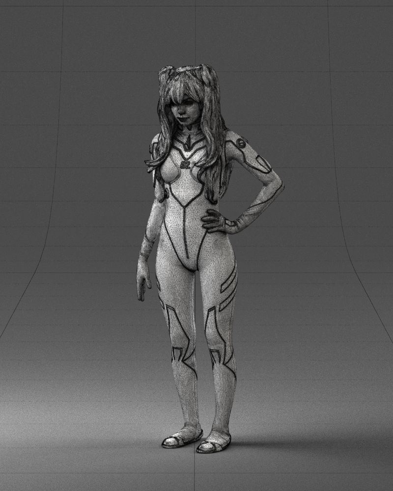 000354 Female Character in Red SciFi Suit Low-poly 3D model_33