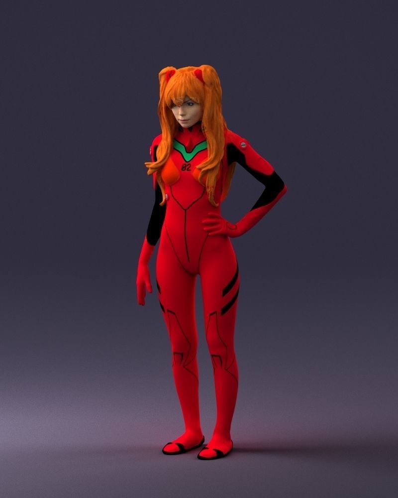 000354 Female Character in Red SciFi Suit Low-poly 3D model_31