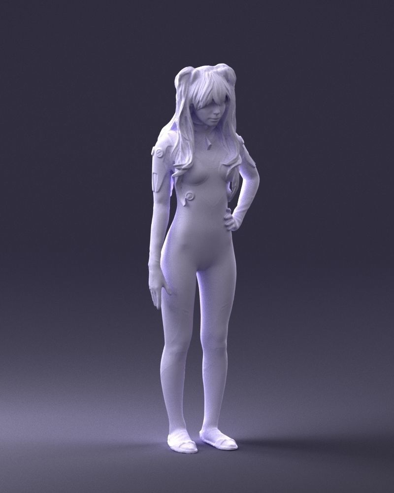 000354 Female Character in Red SciFi Suit Low-poly 3D model_8