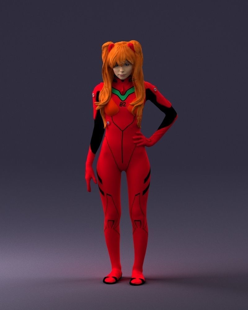 000354 Female Character in Red SciFi Suit Low-poly 3D model_34