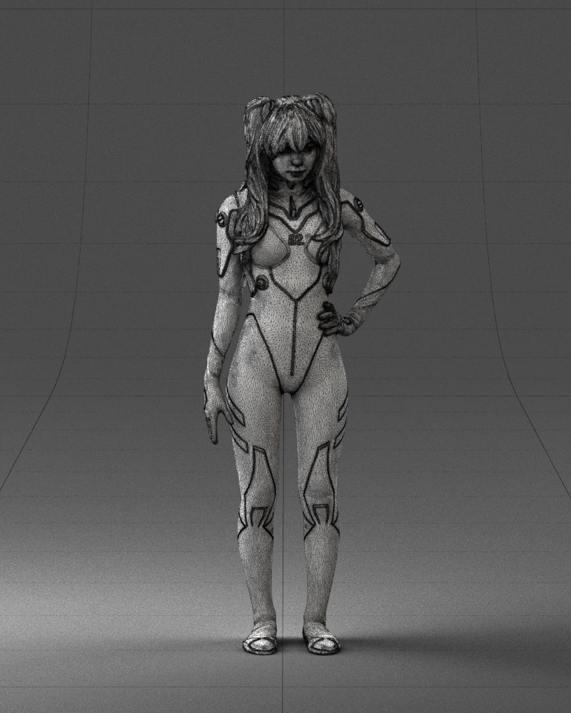 000354 Female Character in Red SciFi Suit Low-poly 3D model_6