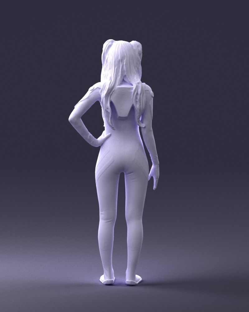 000354 Female Character in Red SciFi Suit Low-poly 3D model_20