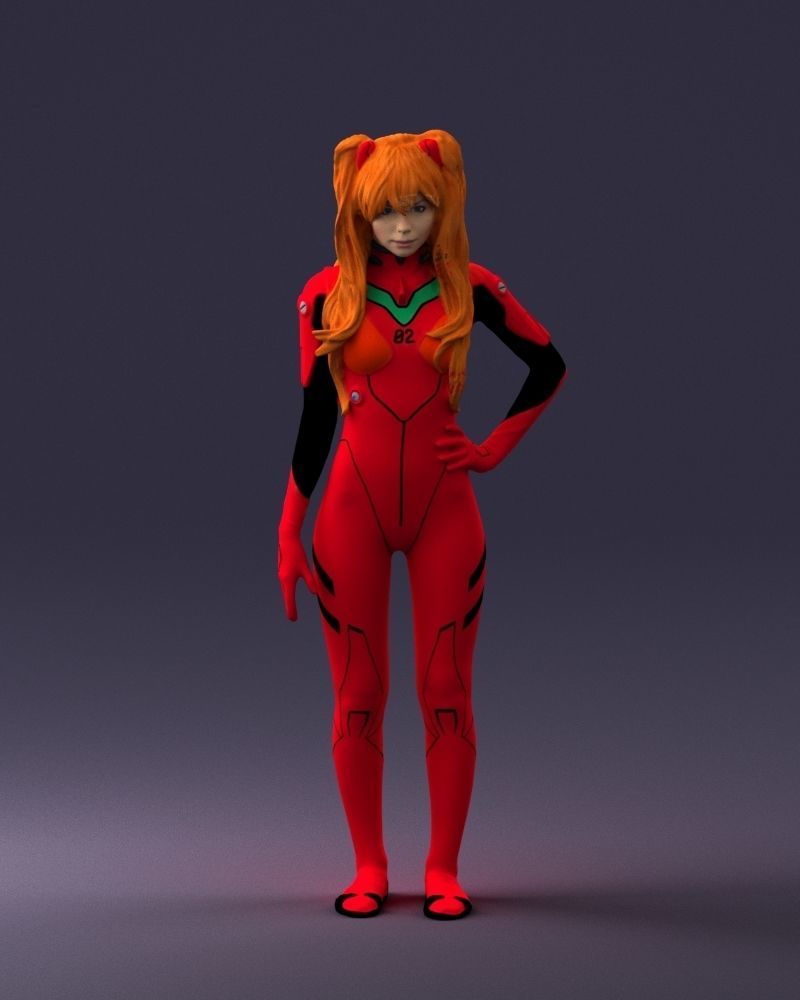 000354 Female Character in Red SciFi Suit Low-poly 3D model_37