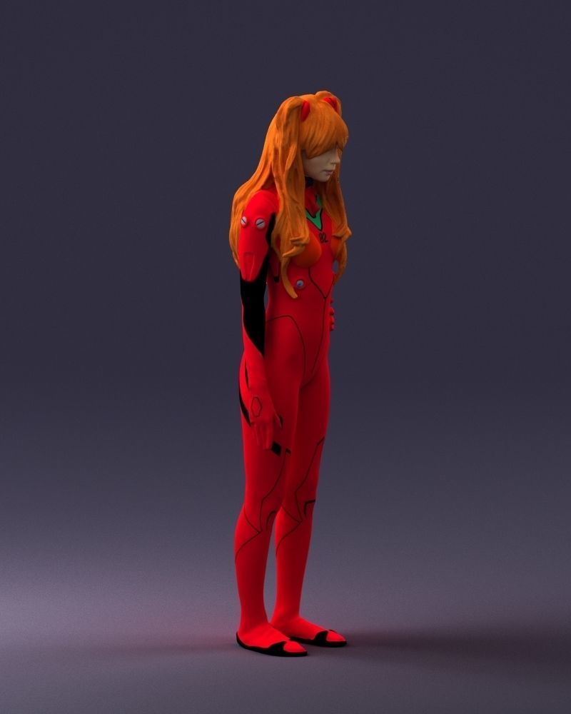 000354 Female Character in Red SciFi Suit Low-poly 3D model_10