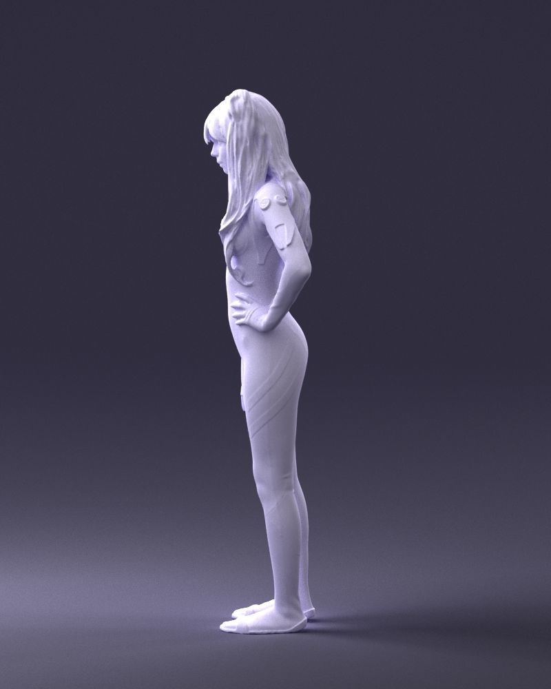000354 Female Character in Red SciFi Suit Low-poly 3D model_26