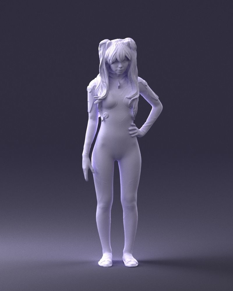000354 Female Character in Red SciFi Suit Low-poly 3D model_5