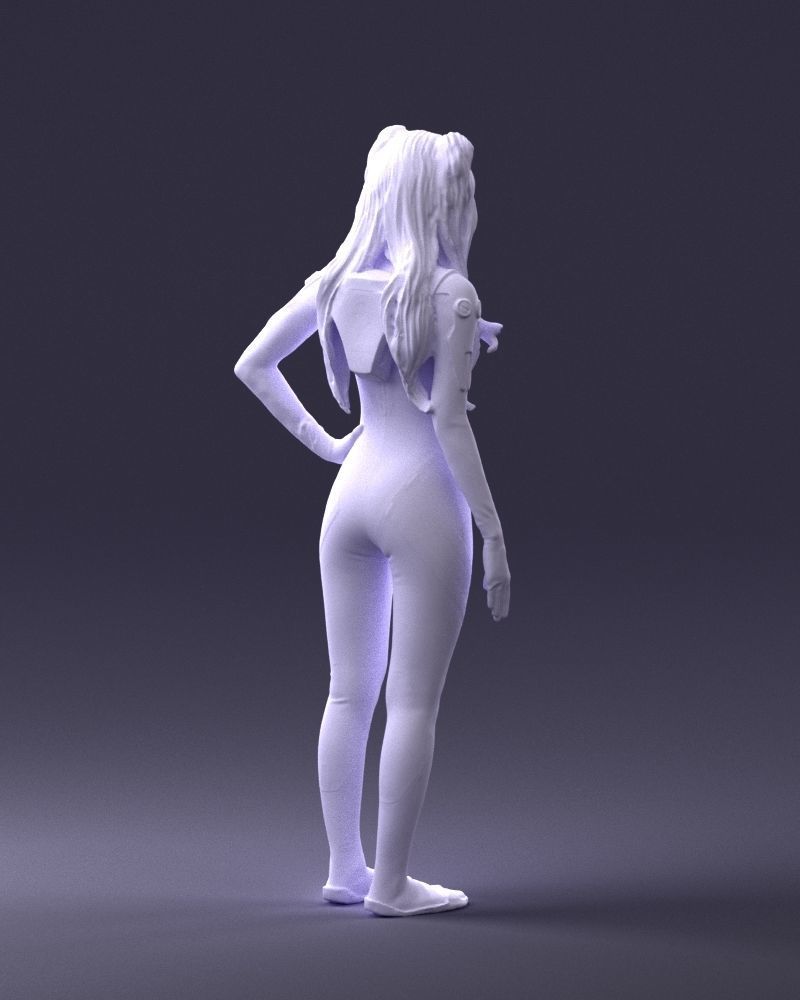 000354 Female Character in Red SciFi Suit Low-poly 3D model_17
