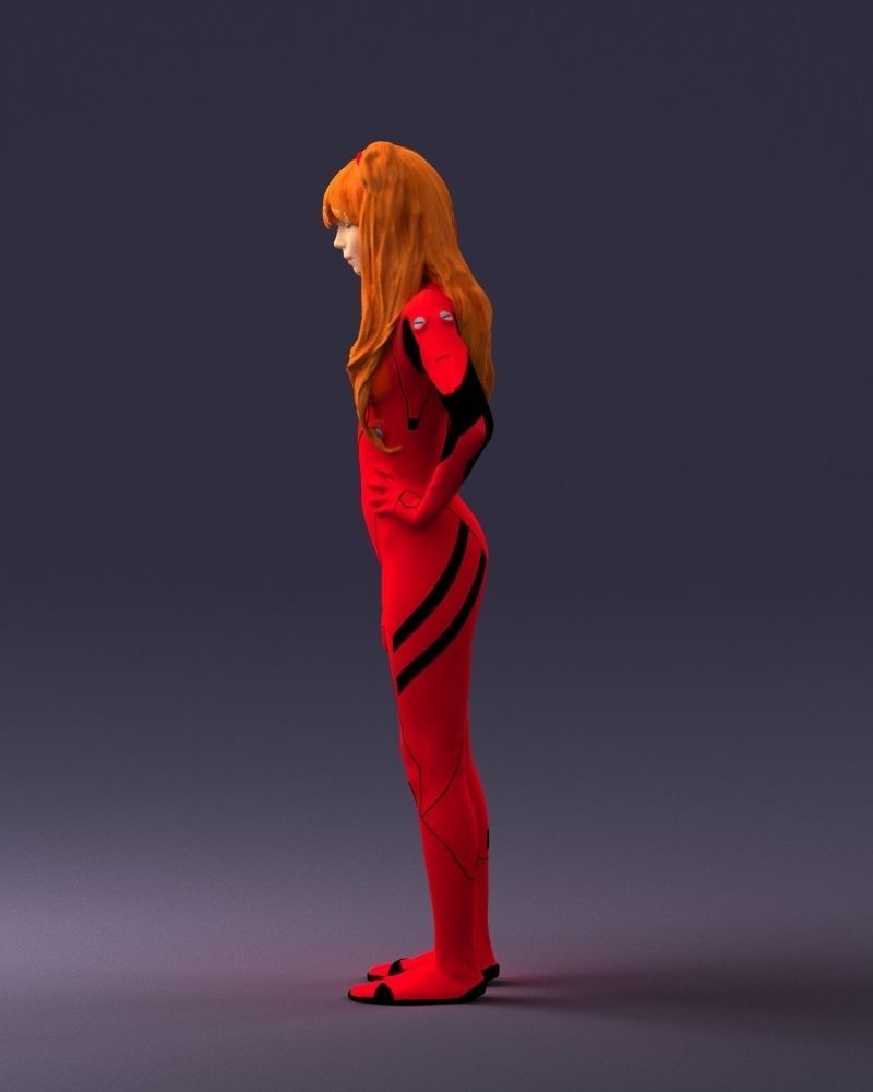 000354 Female Character in Red SciFi Suit Low-poly 3D model_25
