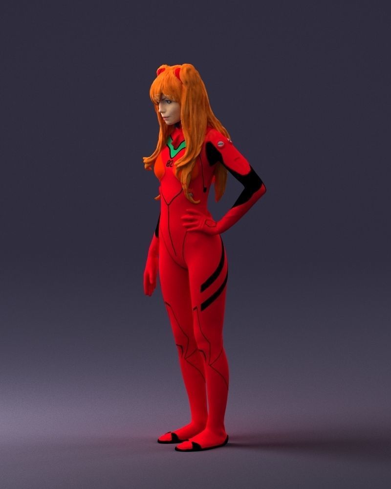 000354 Female Character in Red SciFi Suit Low-poly 3D model_28