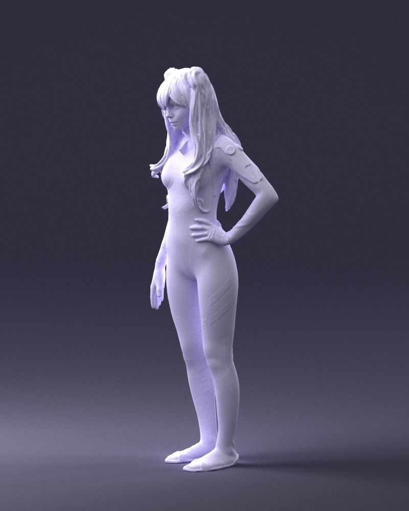 000354 Female Character in Red SciFi Suit Low-poly 3D model_29