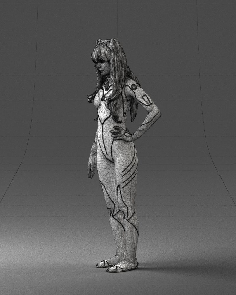 000354 Female Character in Red SciFi Suit Low-poly 3D model_30