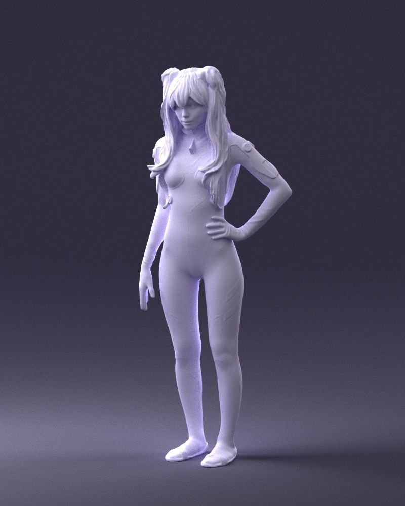 000354 Female Character in Red SciFi Suit Low-poly 3D model_32