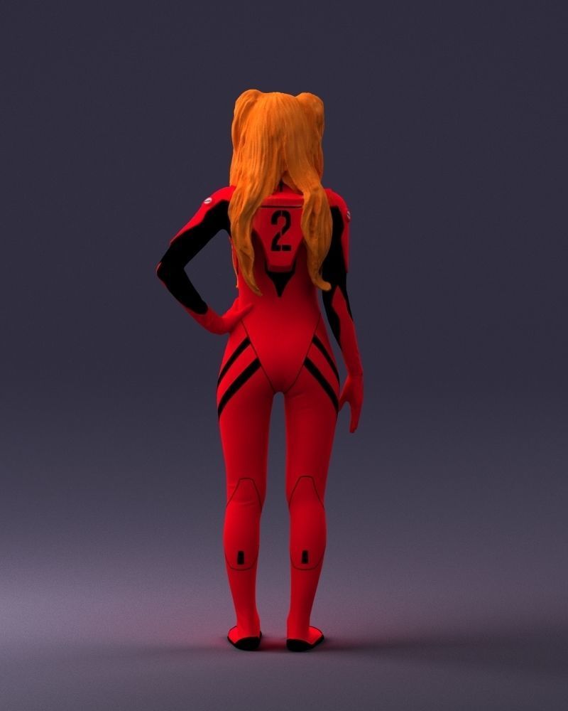 000354 Female Character in Red SciFi Suit Low-poly 3D model_19
