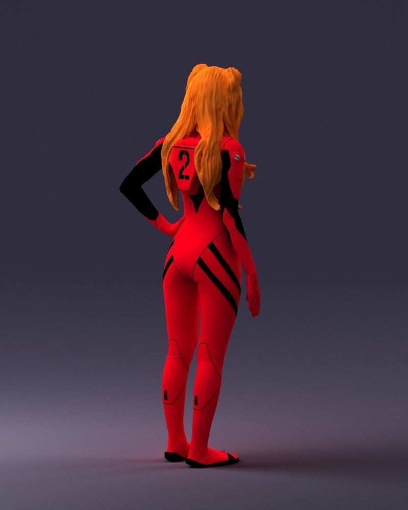 000354 Female Character in Red SciFi Suit Low-poly 3D model_16