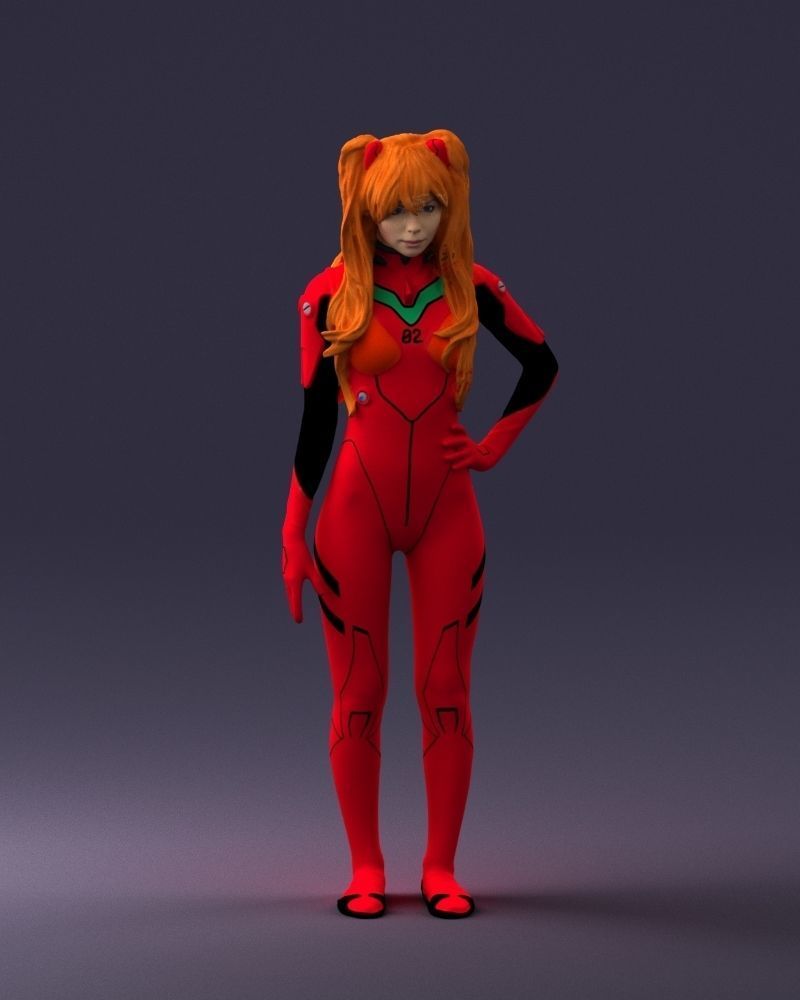 000354 Female Character in Red SciFi Suit Low-poly 3D model_4
