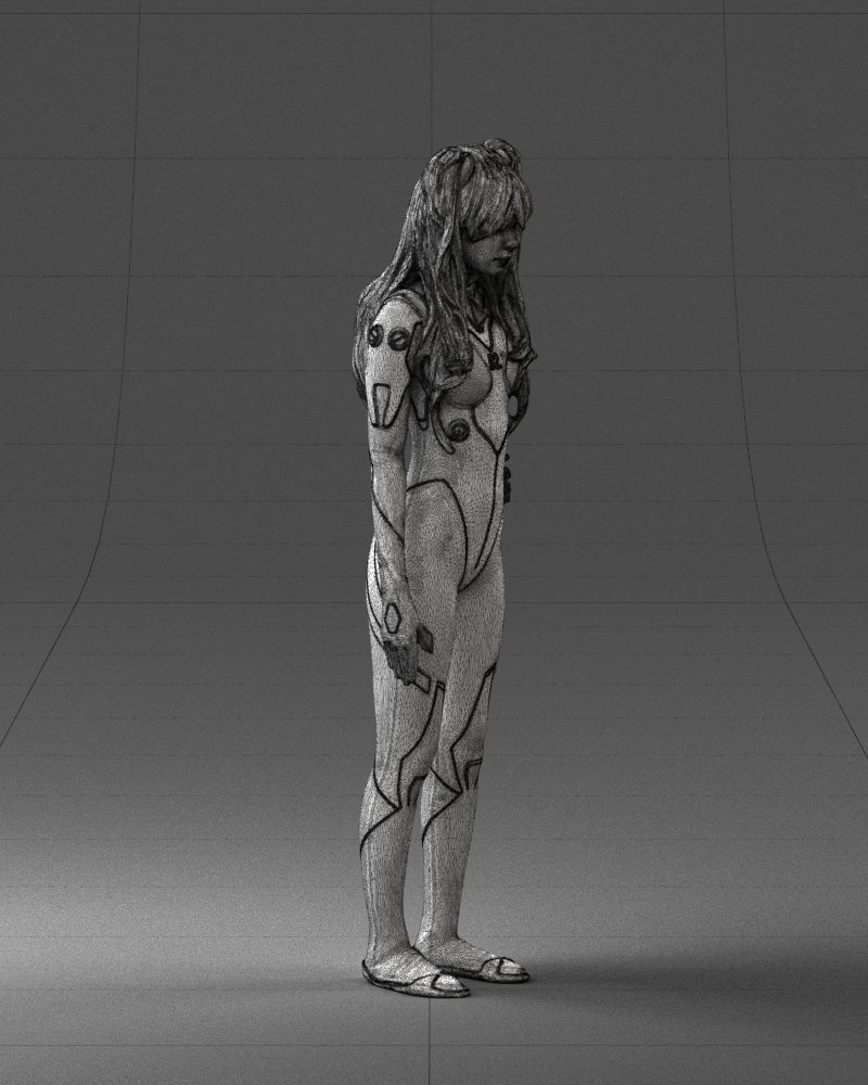 000354 Female Character in Red SciFi Suit Low-poly 3D model_12