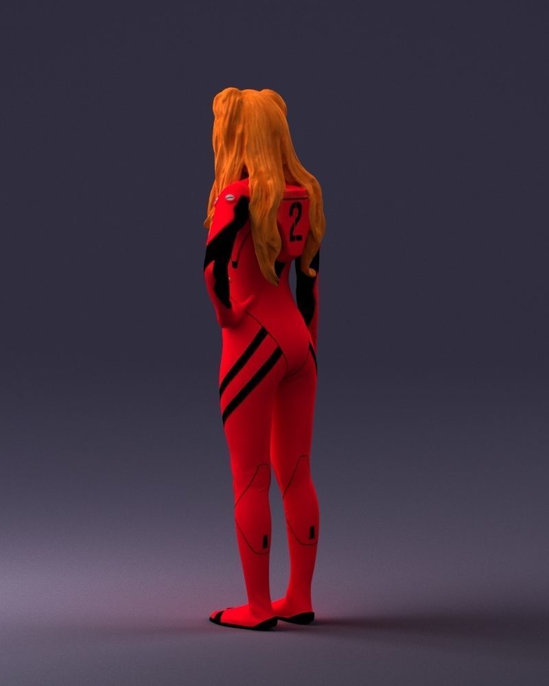 000354 Female Character in Red SciFi Suit Low-poly 3D model_22