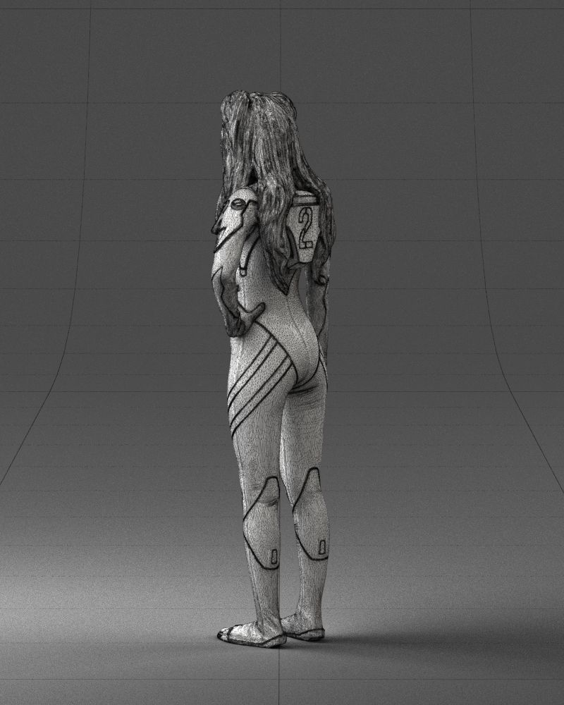 000354 Female Character in Red SciFi Suit Low-poly 3D model_24