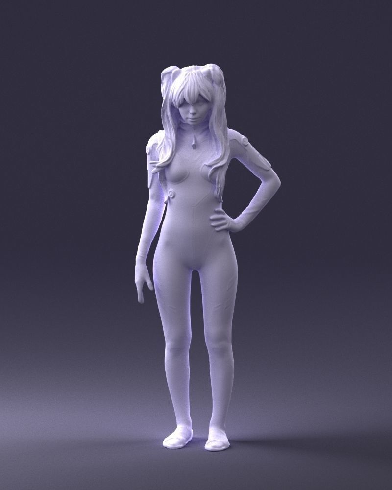 000354 Female Character in Red SciFi Suit Low-poly 3D model_35