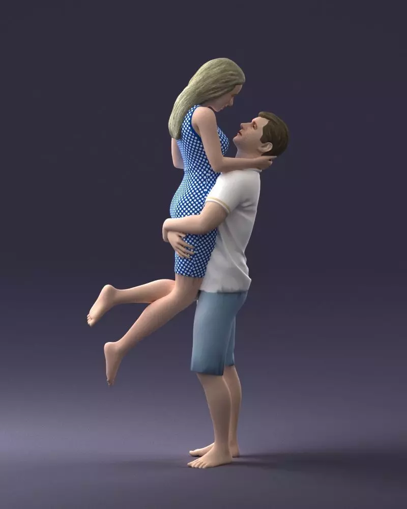 000251 Couple in Romantic Pose Man Holding Woman 0207 3dp 3D print model_0
