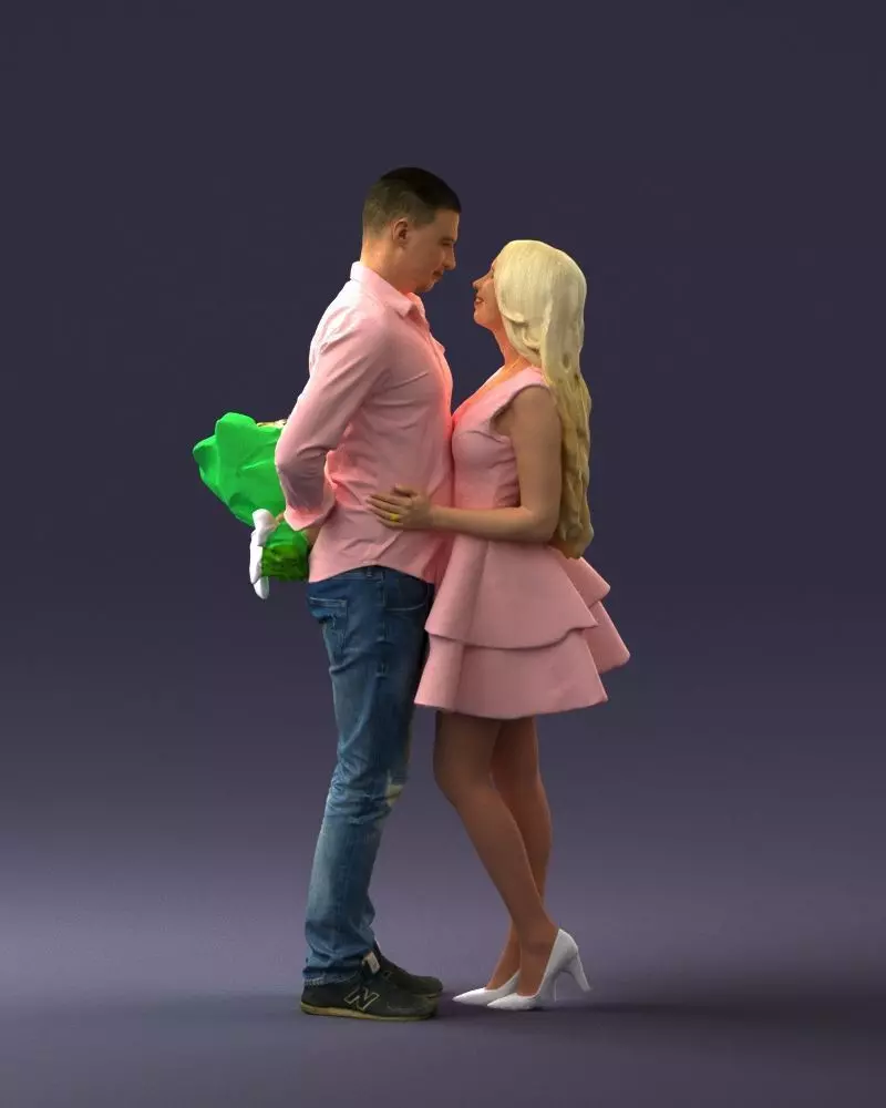 000252 Couple in Romantic Pose Man Holding Flowers 0211 3dp 3D print model