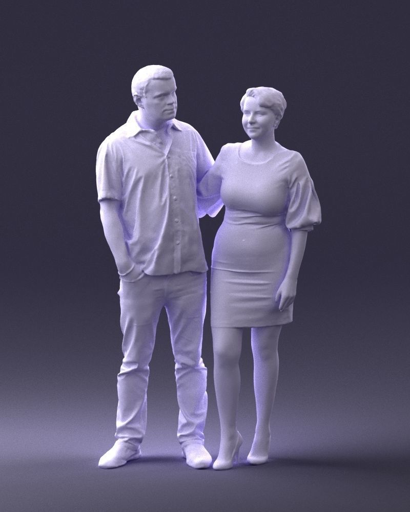 000359 Couple Standing Together Low-poly 3D model_2