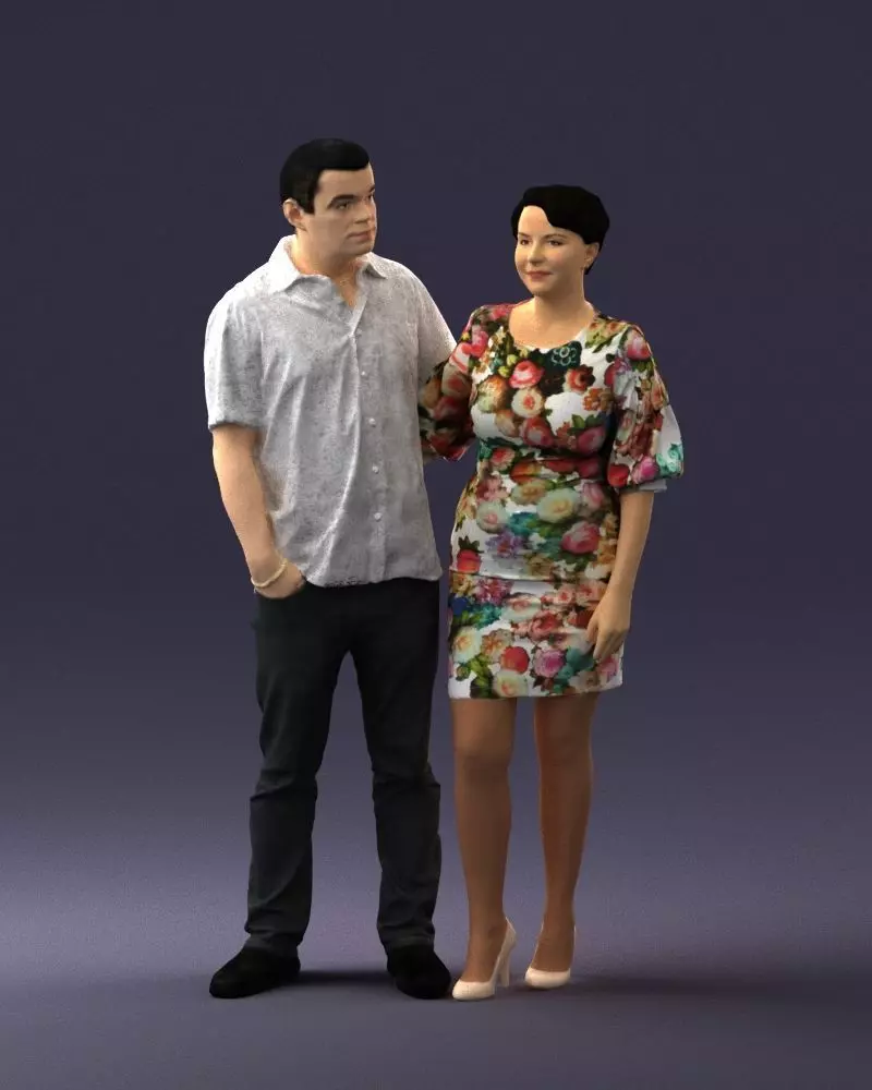000359 Couple Standing Together Low-poly 3D model_0