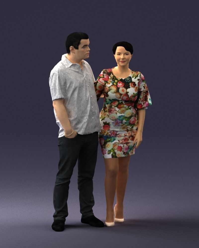 000359 Couple Standing Together Low-poly 3D model_7