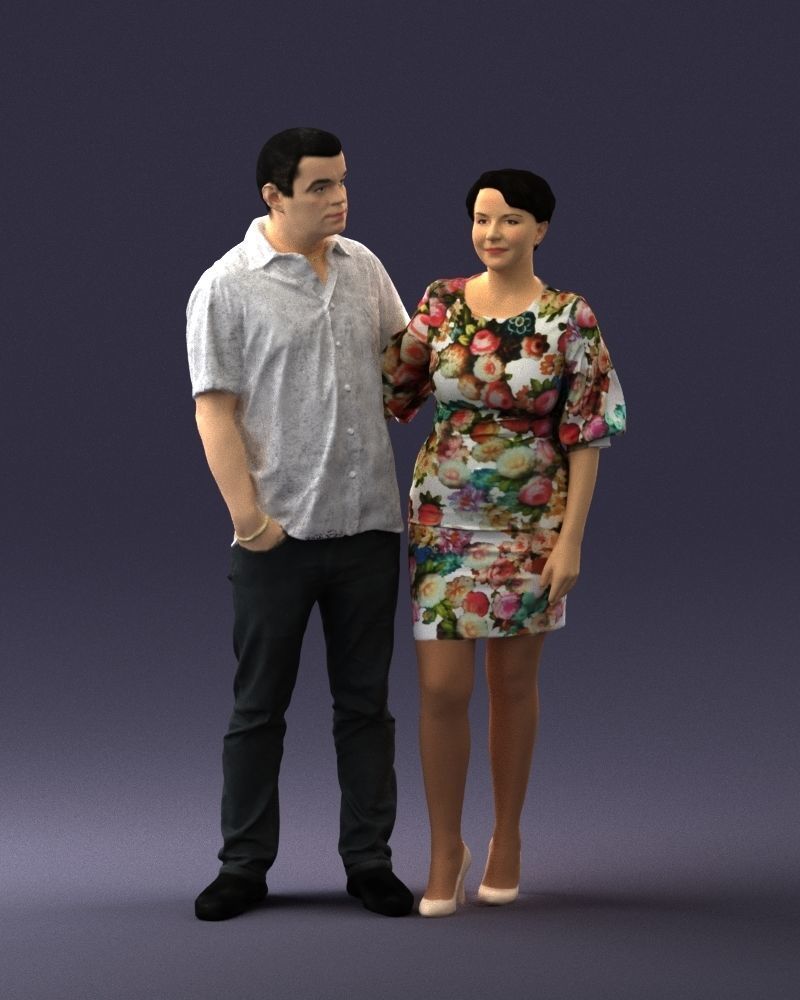 000359 Couple Standing Together Low-poly 3D model_4