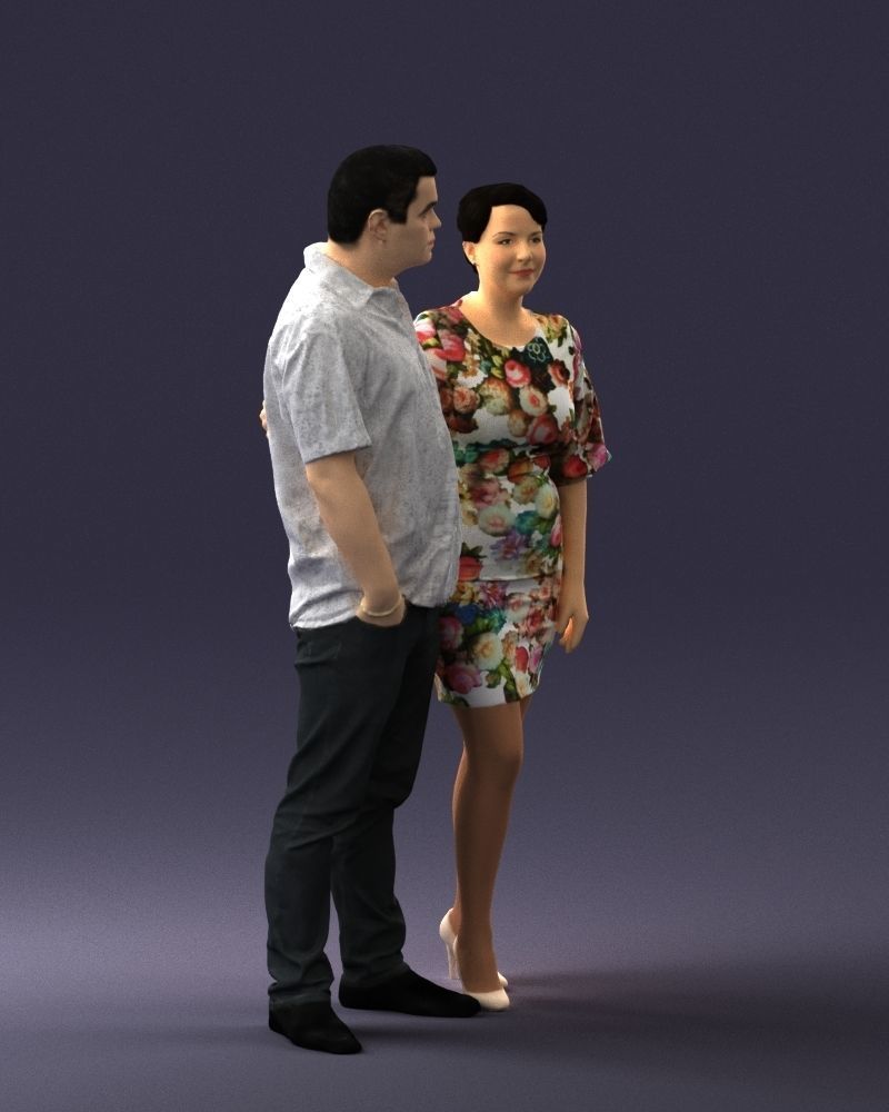 000359 Couple Standing Together Low-poly 3D model_10
