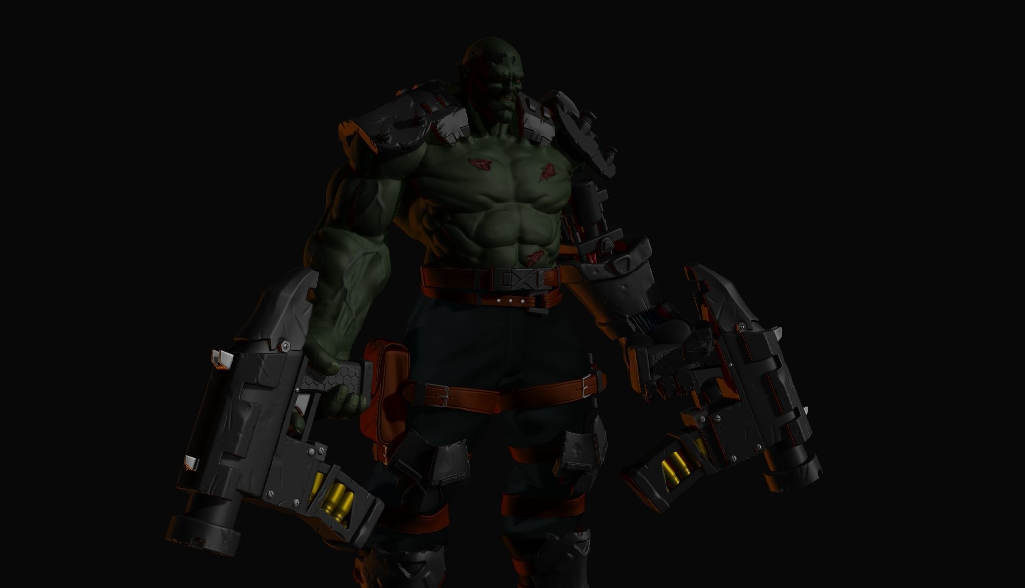 Cyborg Orc with guns 3D print model_6