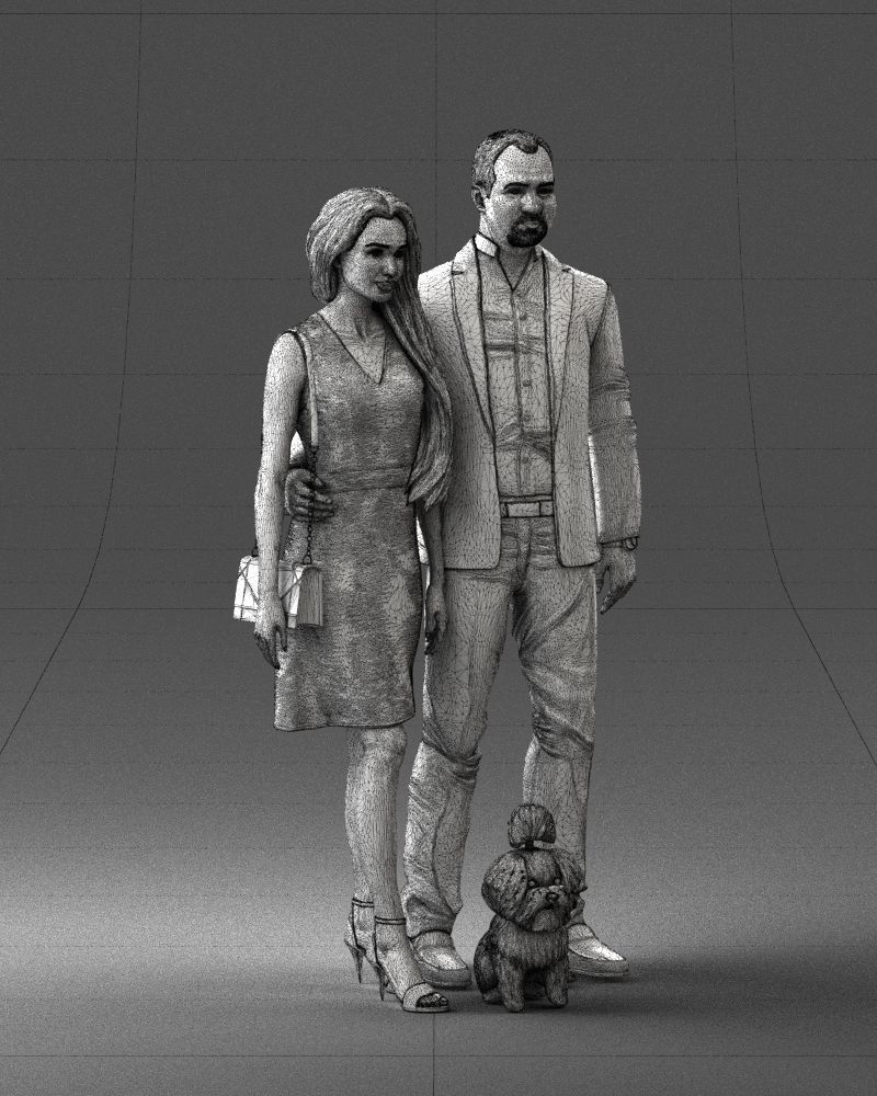 000227 Realistic 3D Scan of Couple with Dog 1123 3D model_16