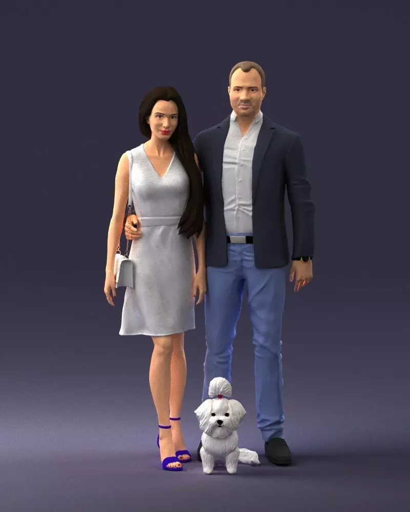 000227 Realistic 3D Scan of Couple with Dog 1123 3D model_0