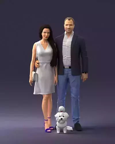 000227 Realistic 3D Scan of Couple with Dog 1123