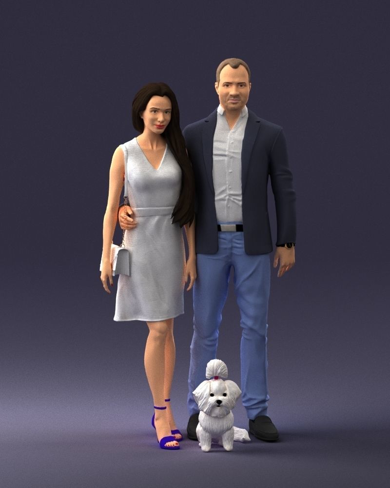000227 Realistic 3D Scan of Couple with Dog 1123 3D model_7