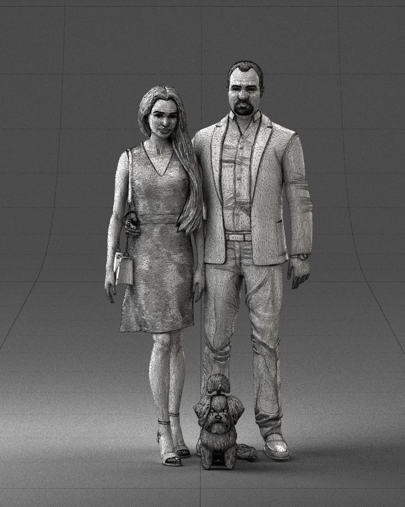 000227 Realistic 3D Scan of Couple with Dog 1123 3D model_5