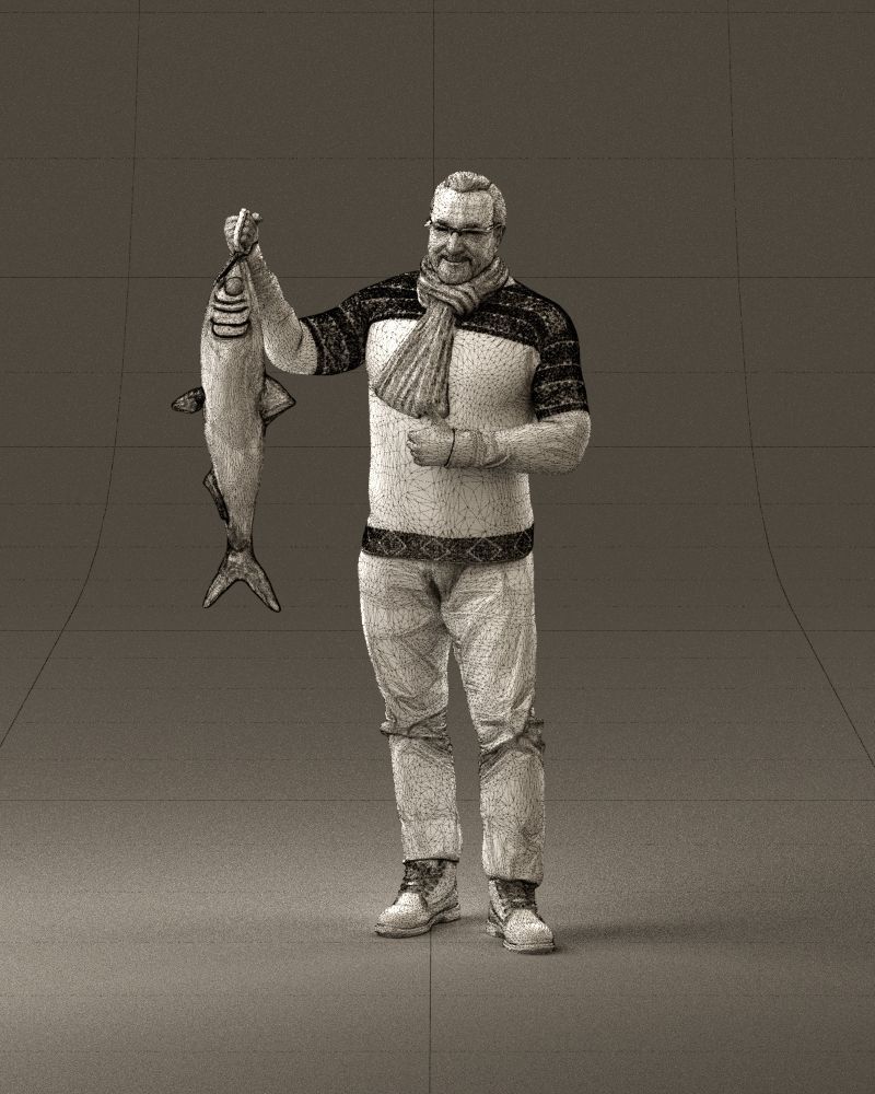 Cozy beard man in glasses with fish 0963 3D Print Ready 3D print model_35