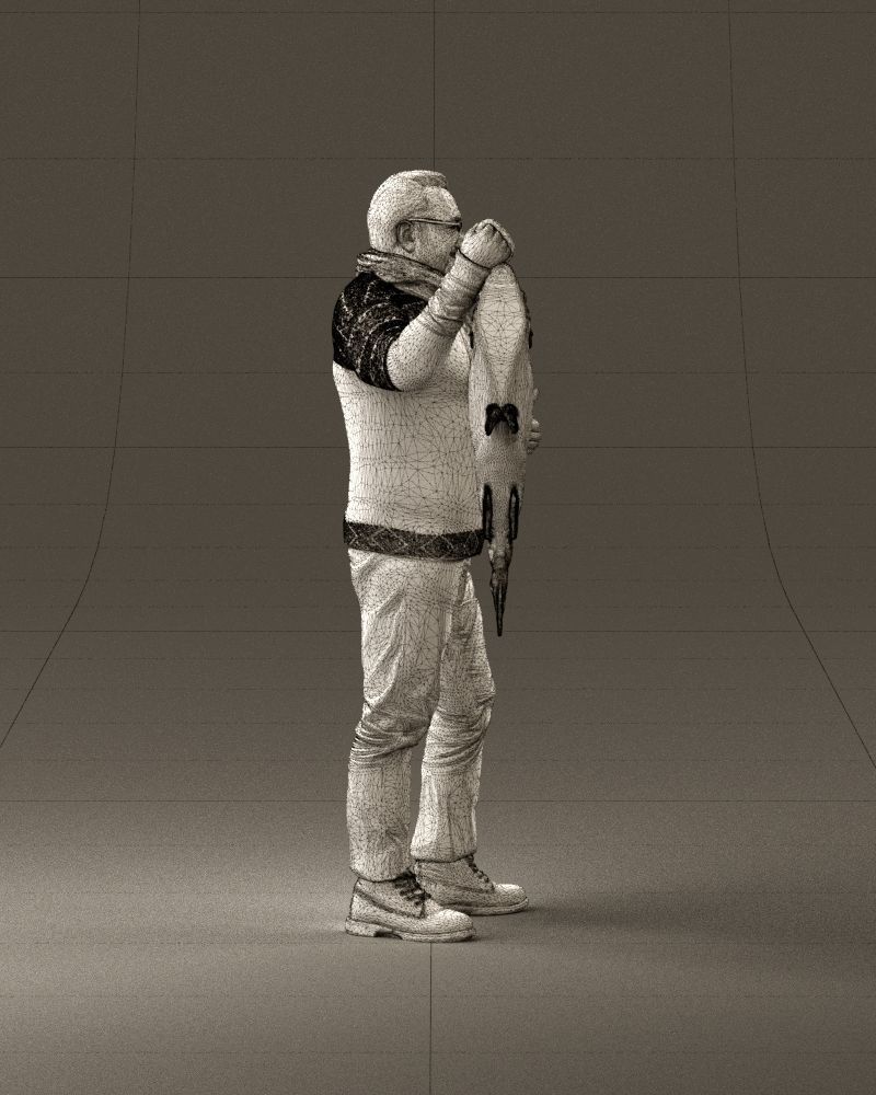 Cozy beard man in glasses with fish 0963 3D Print Ready 3D print model_28