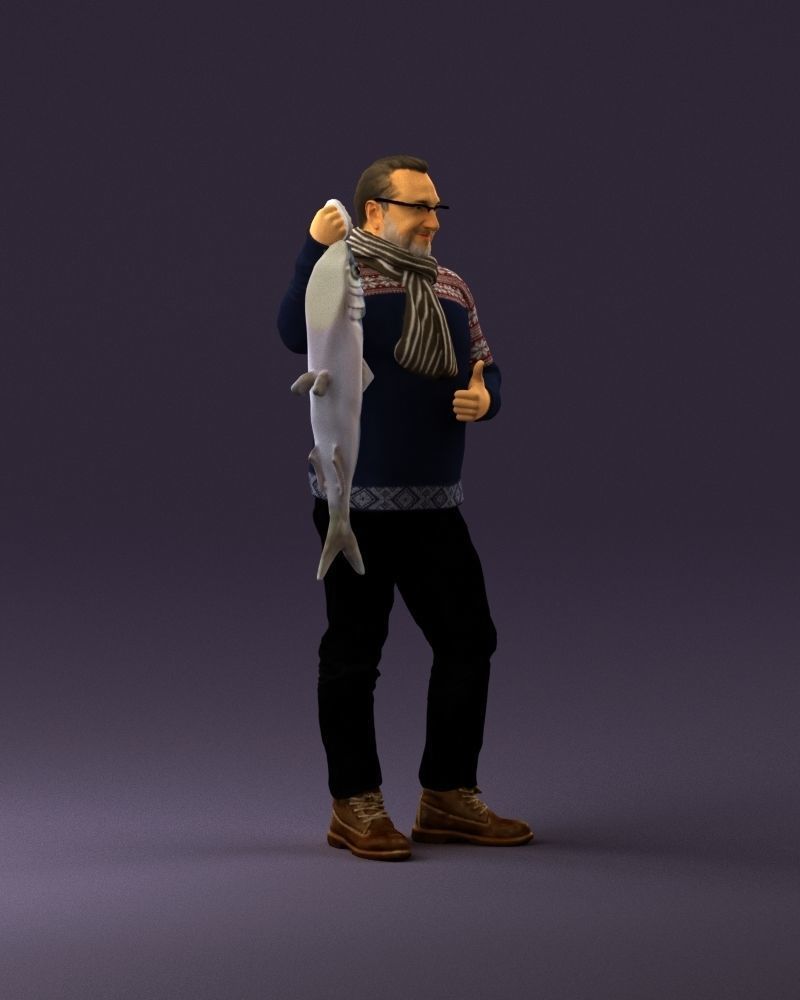 Cozy beard man in glasses with fish 0963 3D Print Ready 3D print model_15