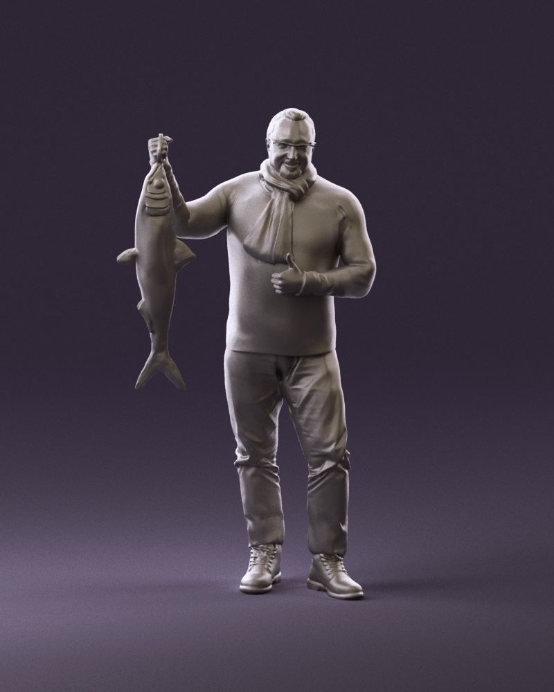 Cozy beard man in glasses with fish 0963 3D Print Ready 3D print model_1