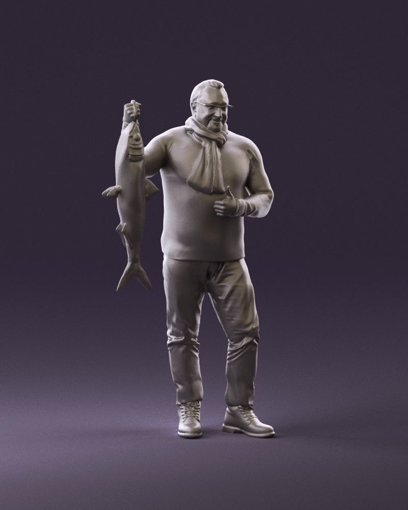 Cozy beard man in glasses with fish 0963 3D Print Ready 3D print model_2