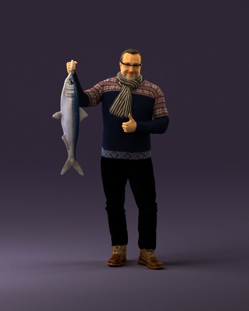 Cozy beard man in glasses with fish 0963 3D Print Ready 3D print model_13