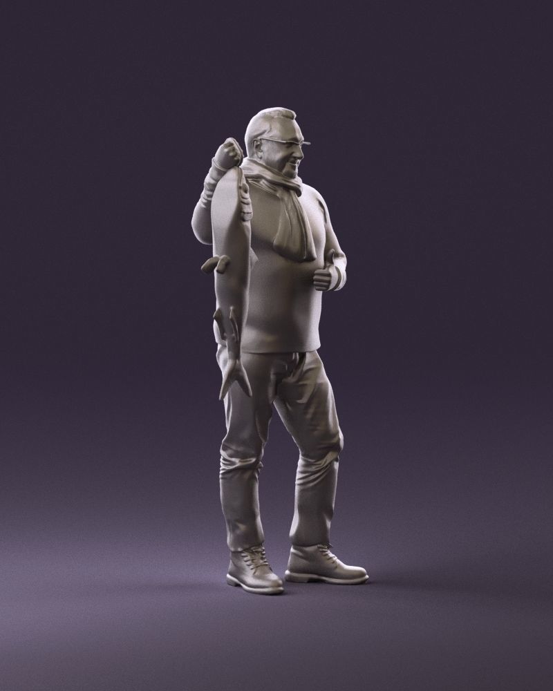 Cozy beard man in glasses with fish 0963 3D Print Ready 3D print model_3