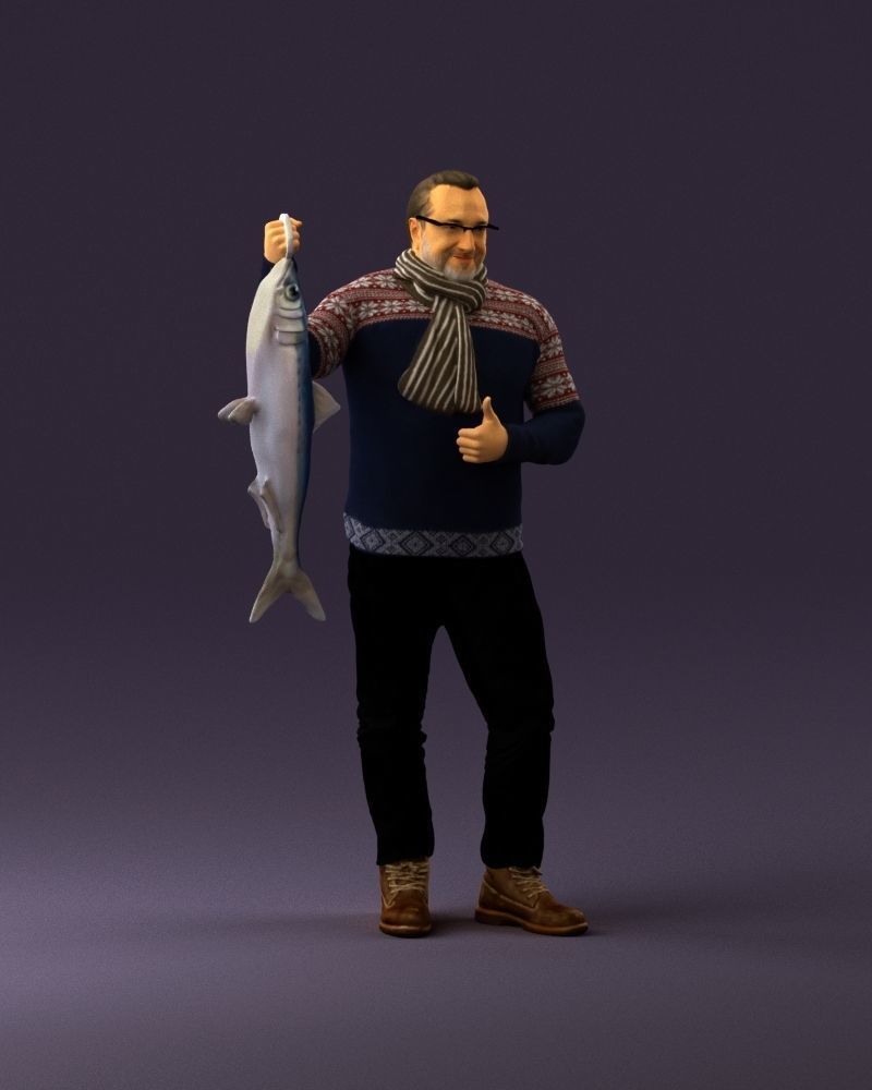 Cozy beard man in glasses with fish 0963 3D Print Ready 3D print model_14
